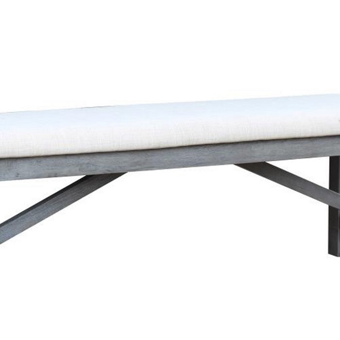 Rectangular Padded Dining Bench with Braces Support, White and Gray