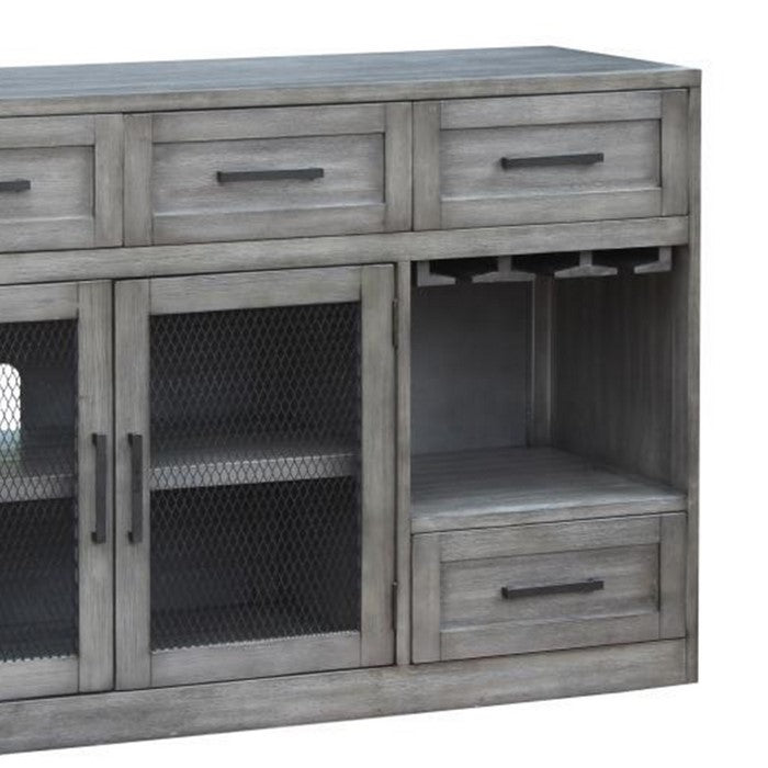 Industrial Style 4 Drawers Wooden TV Stand with Caged 2 Door Cabinet, Gray