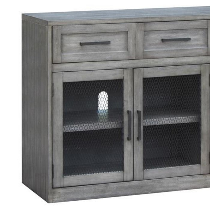 Industrial Style 4 Drawers Wooden TV Stand with Caged 2 Door Cabinet, Gray