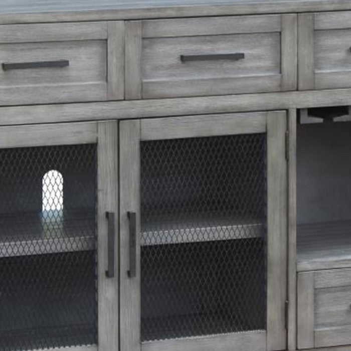 Industrial Style 4 Drawers Wooden TV Stand with Caged 2 Door Cabinet, Gray