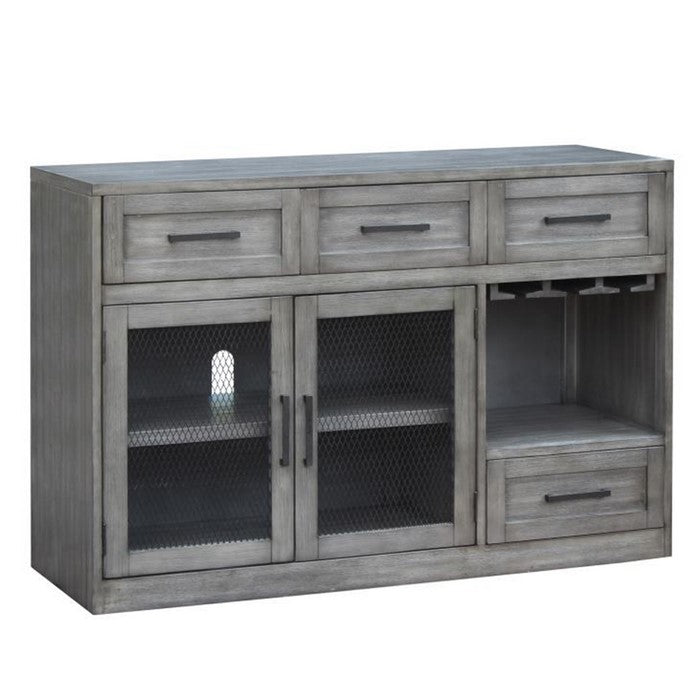 Industrial Style 4 Drawers Wooden TV Stand with Caged 2 Door Cabinet, Gray