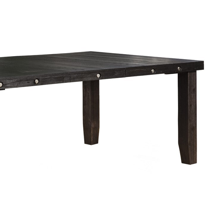 Wooden Dining Table with Extendable Leaf and Chamfered Legs, Wired Black
