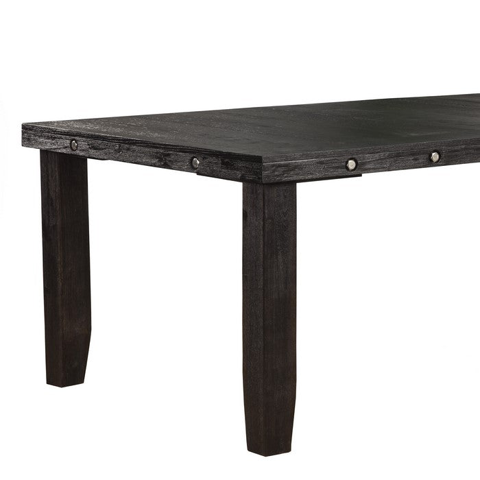 Wooden Dining Table with Extendable Leaf and Chamfered Legs, Wired Black