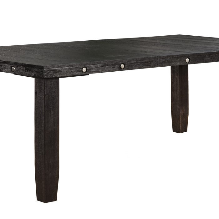 Wooden Dining Table with Extendable Leaf and Chamfered Legs, Wired Black