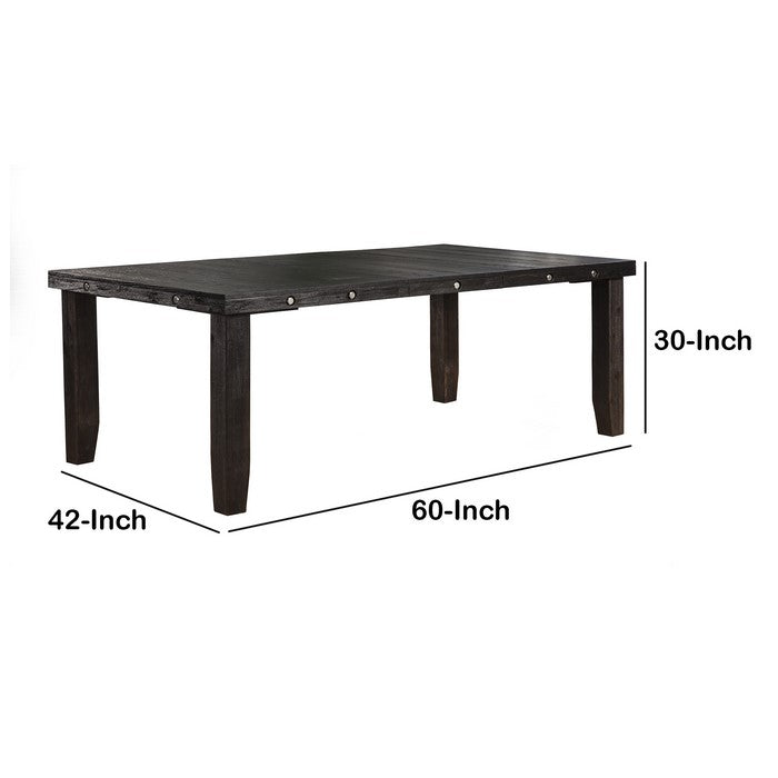 Wooden Dining Table with Extendable Leaf and Chamfered Legs, Wired Black