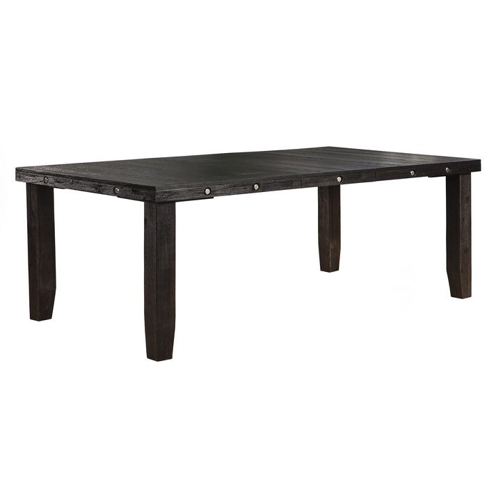 Wooden Dining Table with Extendable Leaf and Chamfered Legs, Wired Black