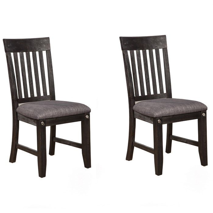 Fabric Upholstered Dining Chair with Slatted Back Chair, Set of 2, Gray