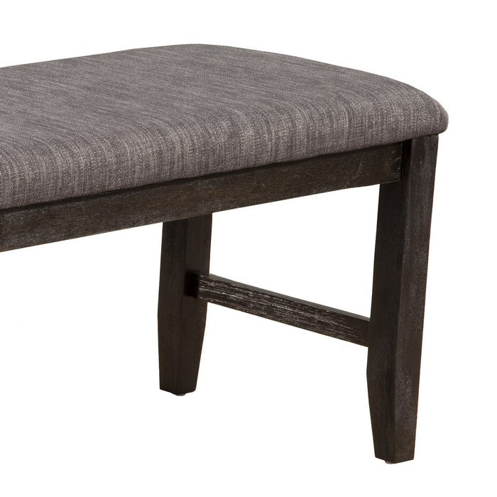 Farmhouse Wooden Dining Bench with Fabric Upholstered Seat, Brown and Gray