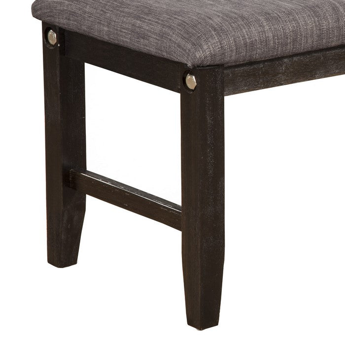 Farmhouse Wooden Dining Bench with Fabric Upholstered Seat, Brown and Gray