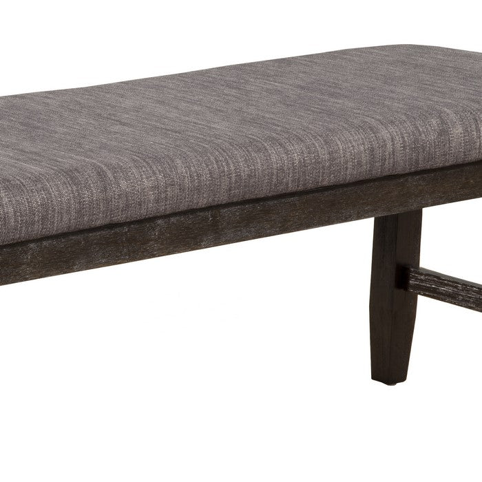 Farmhouse Wooden Dining Bench with Fabric Upholstered Seat, Brown and Gray