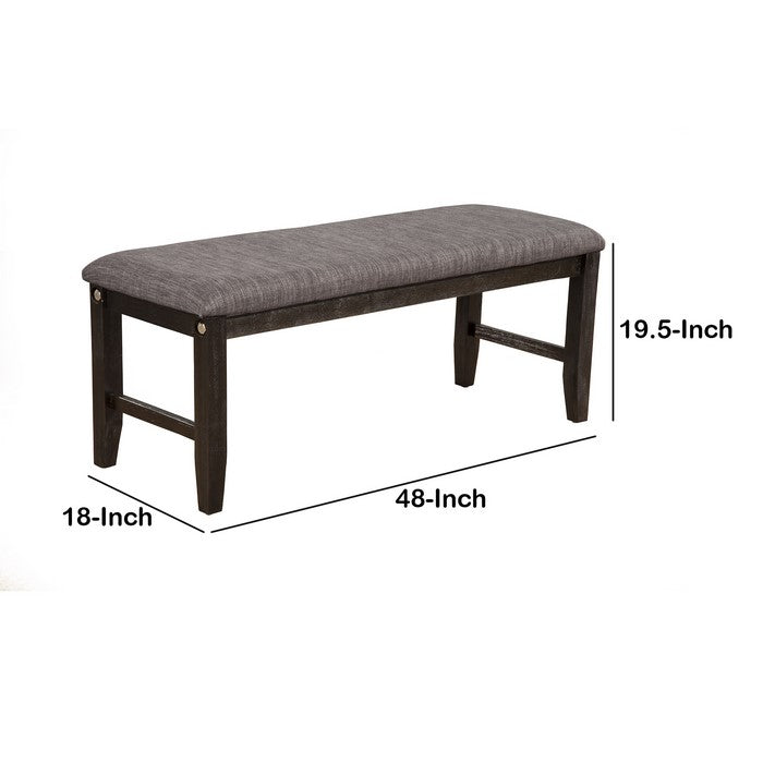Farmhouse Wooden Dining Bench with Fabric Upholstered Seat, Brown and Gray