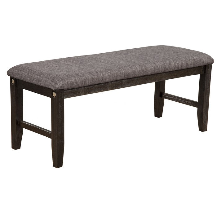 Farmhouse Wooden Dining Bench with Fabric Upholstered Seat, Brown and Gray