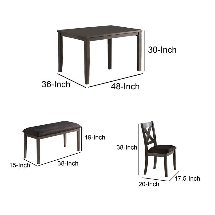 6 Piece Wooden Dining Set with Fabric Padded Seating, Brown