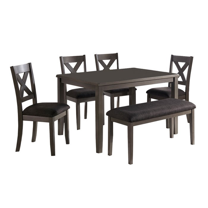 6 Piece Wooden Dining Set with Fabric Padded Seating, Brown