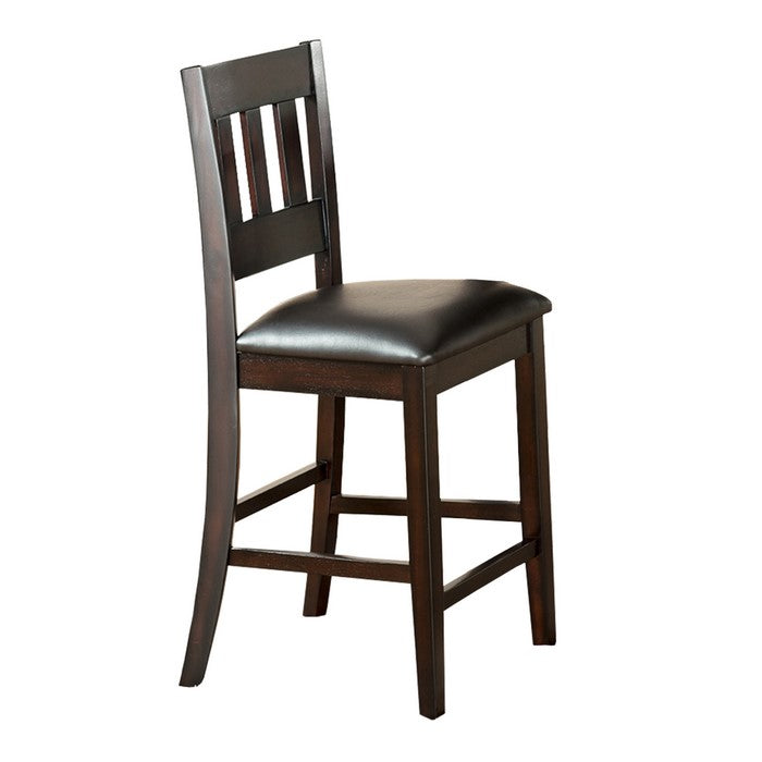 5 Piece Wooden Pub Set with Leatherette Seating and Slatted Back, Dark Brown