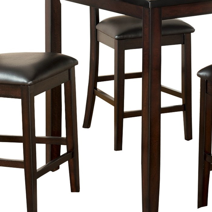 5 Piece Wooden Pub Set with Leatherette Seating and Slatted Back, Dark Brown