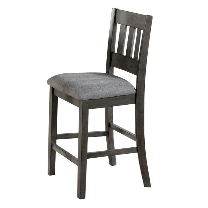 5 Piece Pub Set with Fabric Padded Seat and Slatted Back, Gray