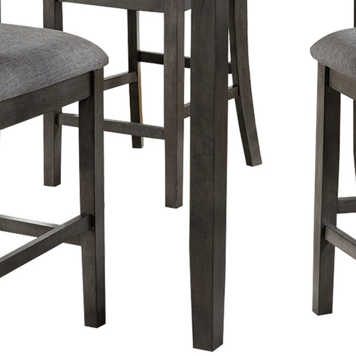 5 Piece Pub Set with Fabric Padded Seat and Slatted Back, Gray