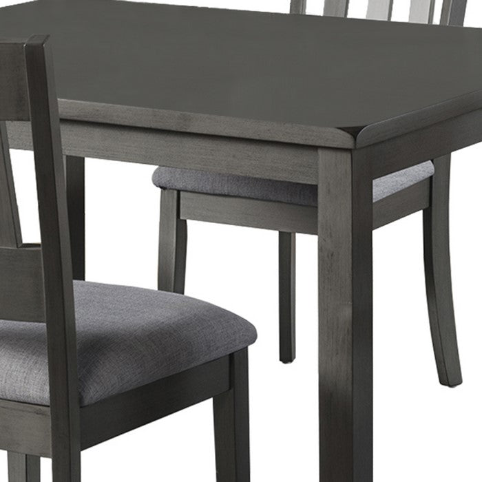 5 Piece Wooden Dining Set with Fabric Padded Seat, Washed Gray