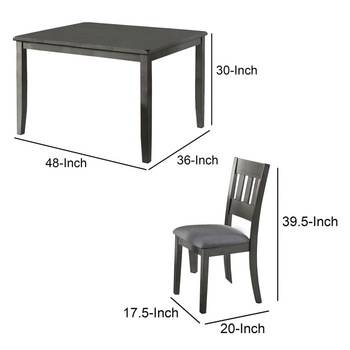 5 Piece Wooden Dining Set with Fabric Padded Seat, Washed Gray