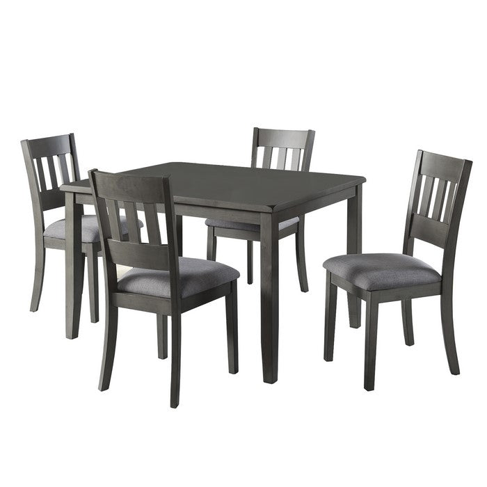 5 Piece Wooden Dining Set with Fabric Padded Seat, Washed Gray