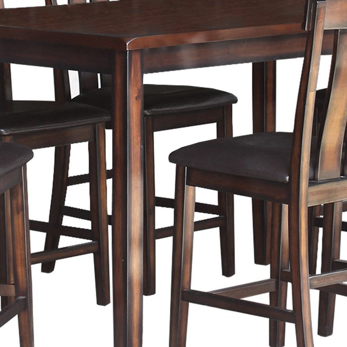 Wooden Pub Set with 6 Leatherette Chair and 1 Table, Brown