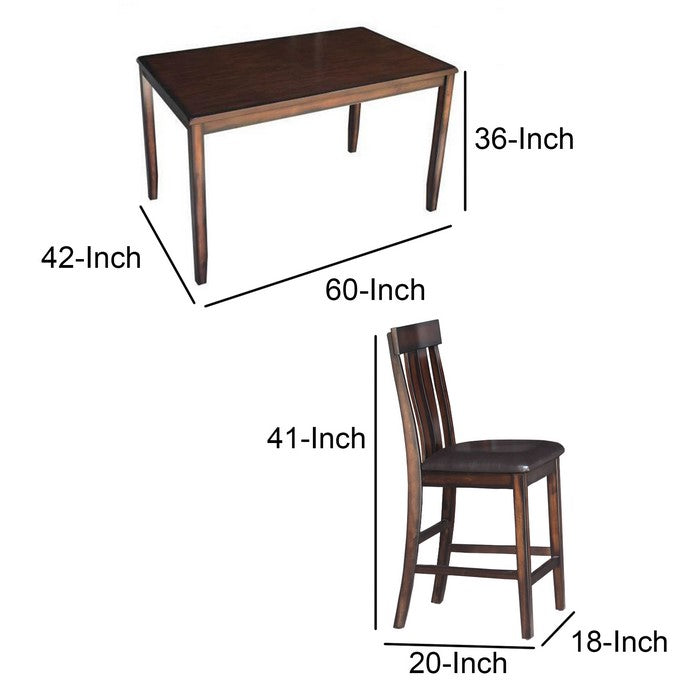 Wooden Pub Set with 6 Leatherette Chair and 1 Table, Brown