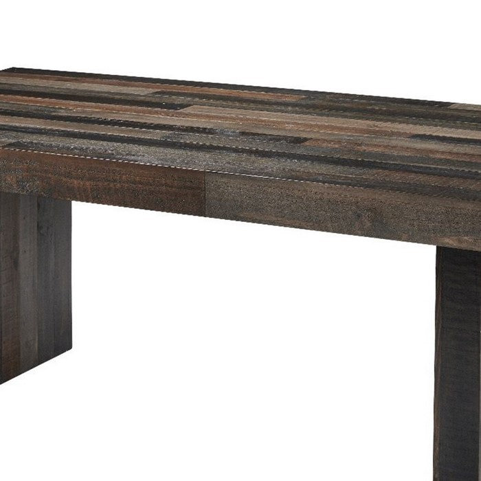 Rectangular Butcher Block Top Dining Table with Sled Base, Gray and Brown