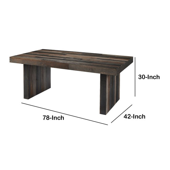 Rectangular Butcher Block Top Dining Table with Sled Base, Gray and Brown