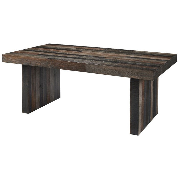 Rectangular Butcher Block Top Dining Table with Sled Base, Gray and Brown