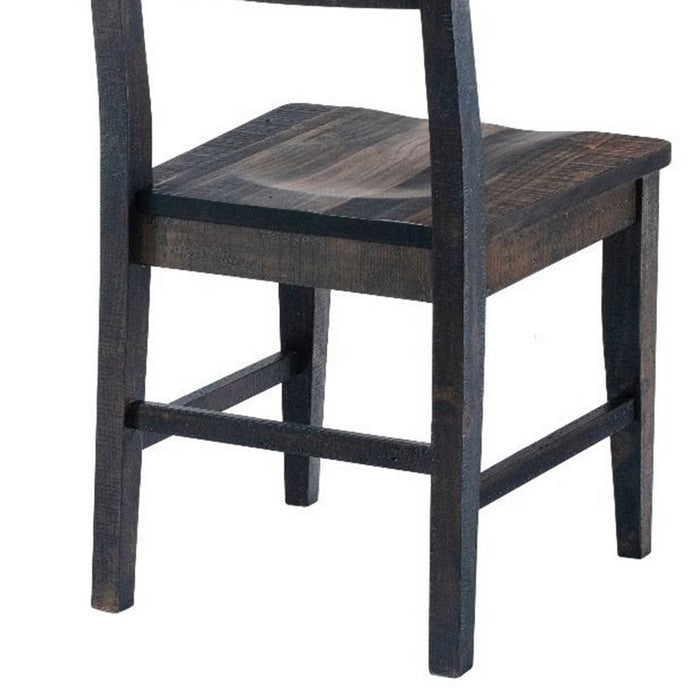 Plank Style Wooden Seat Dining Chair, Set of 2, Brown and Gray