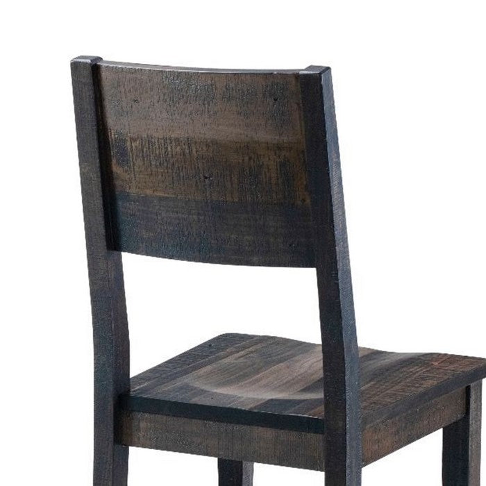 Plank Style Wooden Seat Dining Chair, Set of 2, Brown and Gray