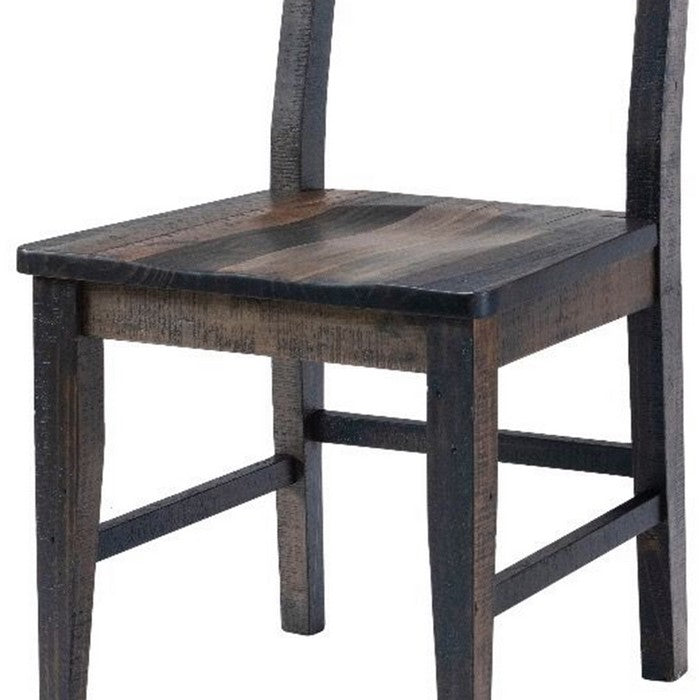 Plank Style Wooden Seat Dining Chair, Set of 2, Brown and Gray