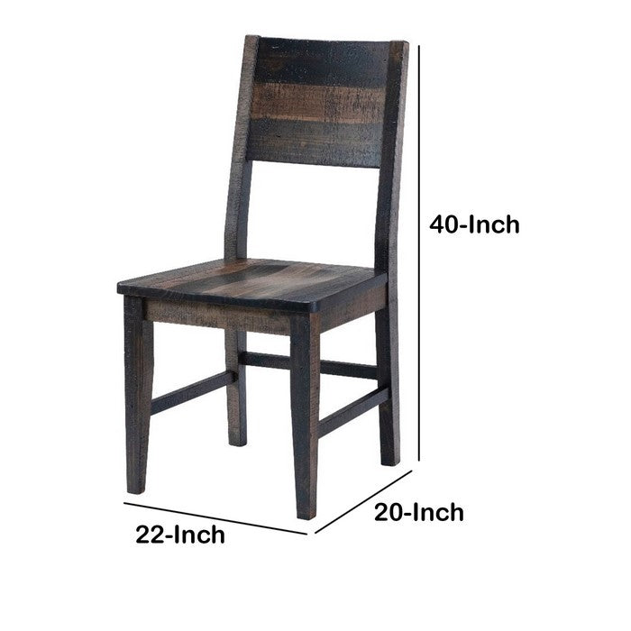 Plank Style Wooden Seat Dining Chair, Set of 2, Brown and Gray