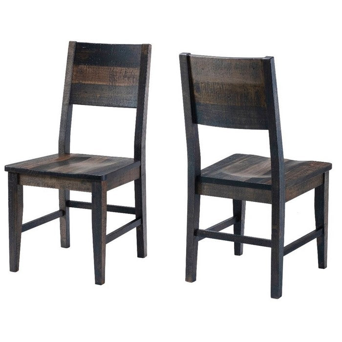 Plank Style Wooden Seat Dining Chair, Set of 2, Brown and Gray