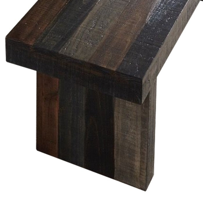 Plank Style Rectangular Bench with Sled Base, Gray and Brown