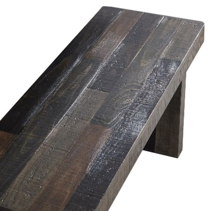 Plank Style Rectangular Bench with Sled Base, Gray and Brown