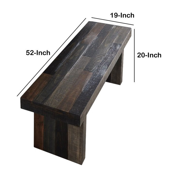 Plank Style Rectangular Bench with Sled Base, Gray and Brown