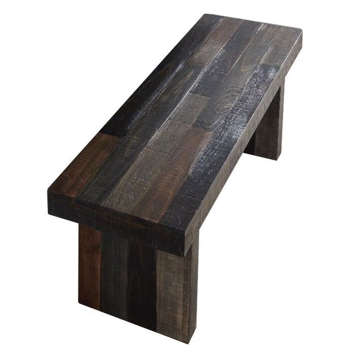 Plank Style Rectangular Bench with Sled Base, Gray and Brown