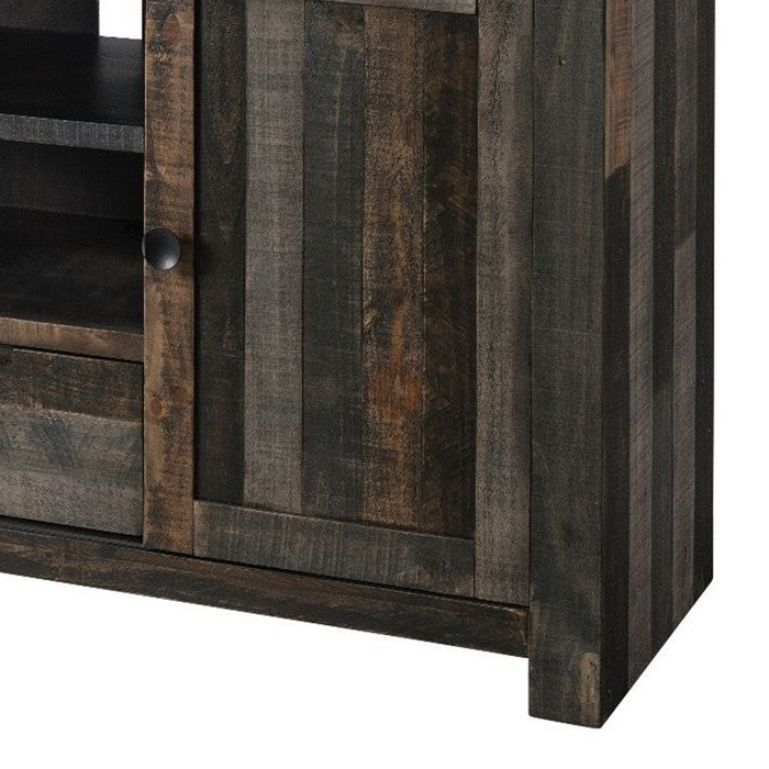 Barn Wooden TV Stand with 2 Door Cabinets and 2 Open Shelves,Gray and Brown