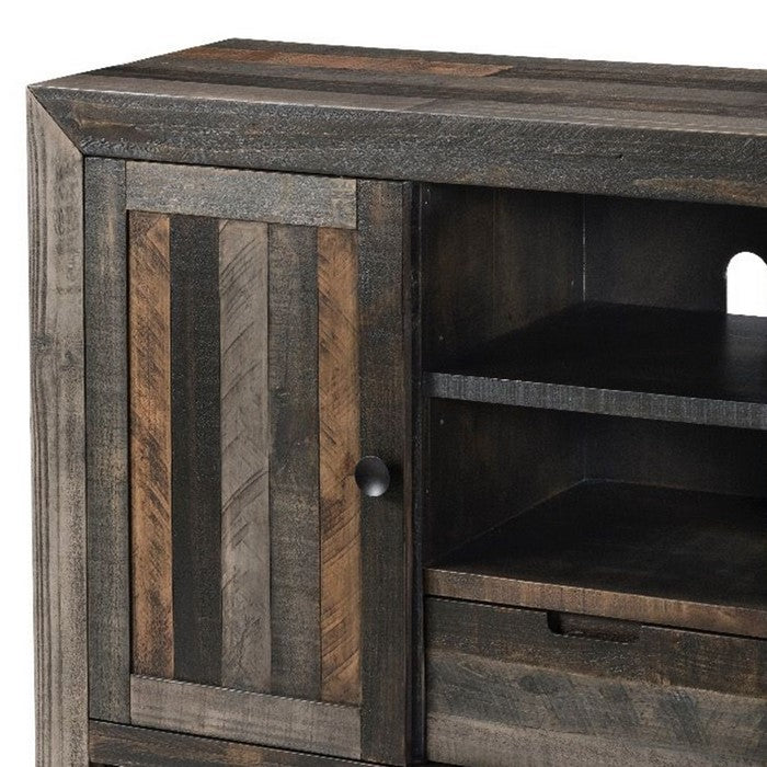 Barn Wooden TV Stand with 2 Door Cabinets and 2 Open Shelves,Gray and Brown