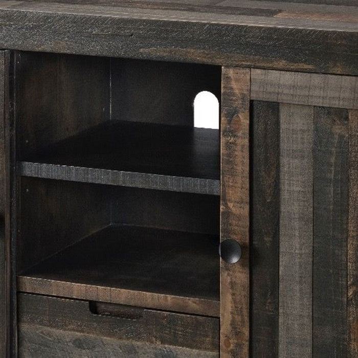 Barn Wooden TV Stand with 2 Door Cabinets and 2 Open Shelves,Gray and Brown
