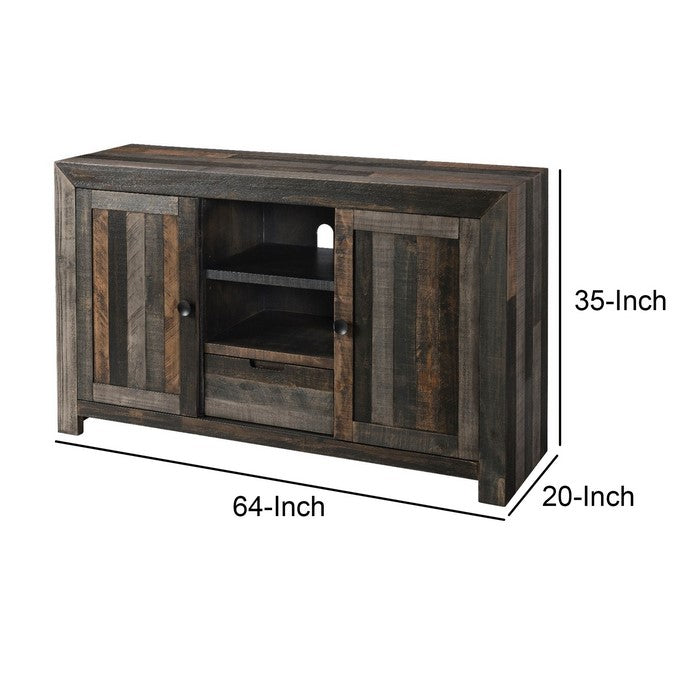 Barn Wooden TV Stand with 2 Door Cabinets and 2 Open Shelves,Gray and Brown
