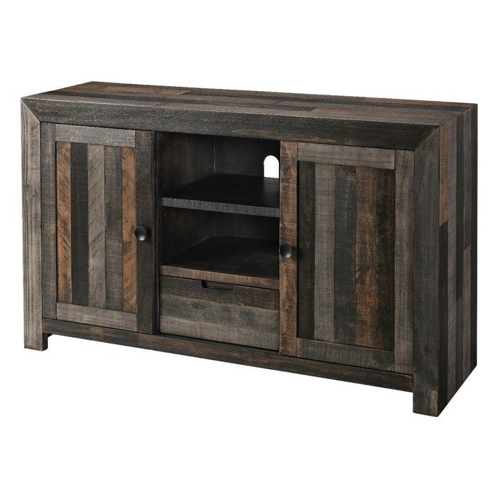 Barn Wooden TV Stand with 2 Door Cabinets and 2 Open Shelves,Gray and Brown