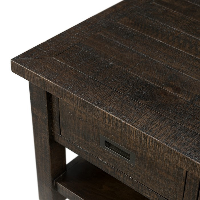 Plank Style Wooden Cocktail Table with 6 Drawers and 1 Bottom Shelf, Brown