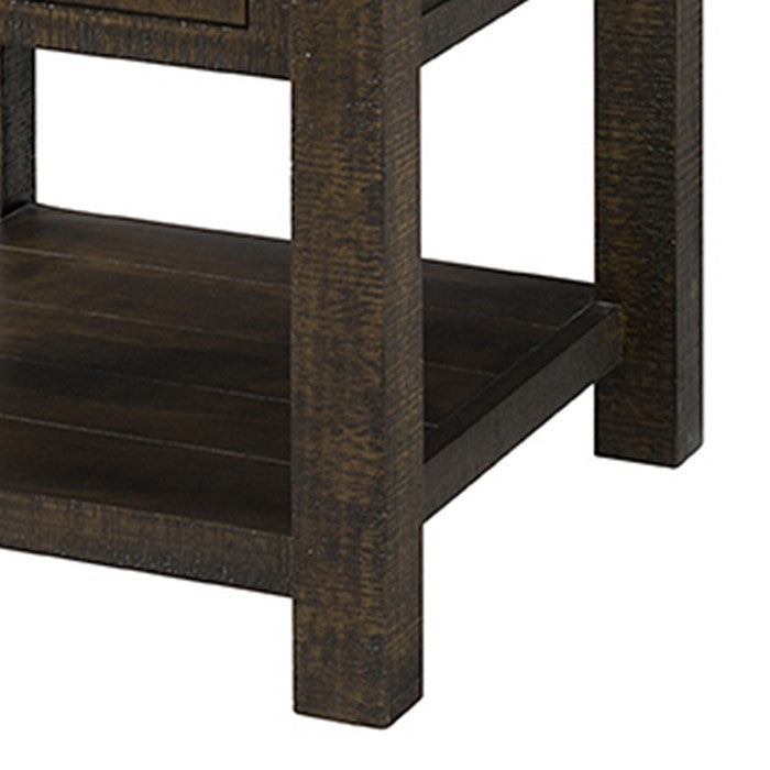 Wooden End Table with Open Bottom Shelf and 1 Drawer, Brown
