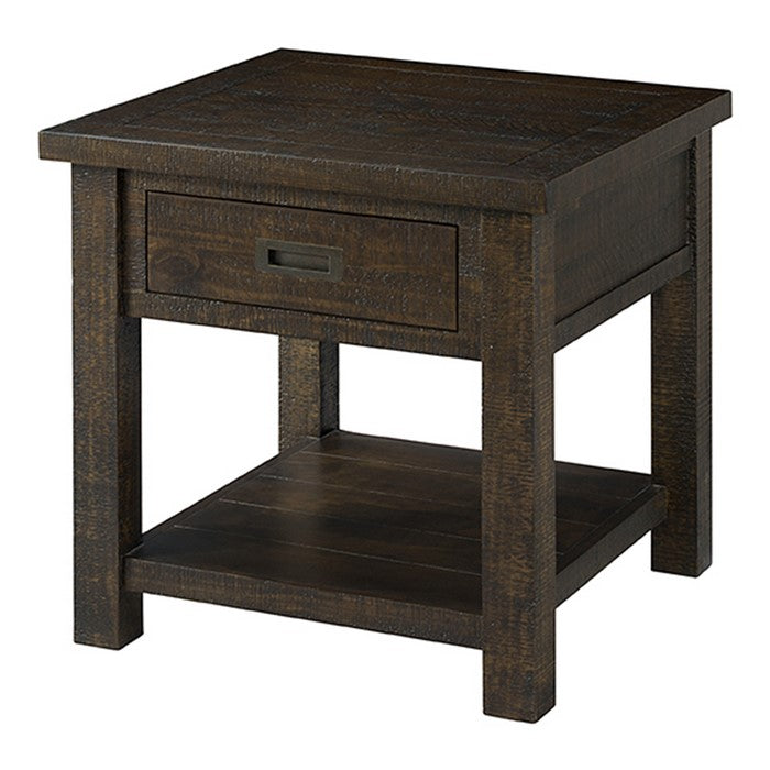 Wooden End Table with Open Bottom Shelf and 1 Drawer, Brown