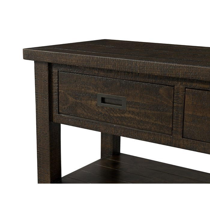Plank Style Wooden Sofa Table with 3 Drawers and 2 Open Shelves, Brown