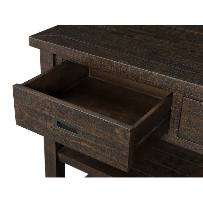 Plank Style Wooden Sofa Table with 3 Drawers and 2 Open Shelves, Brown