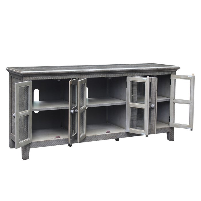 Wooden TV Stand with 6 Doors and 3 Cabinet Storage, Gray